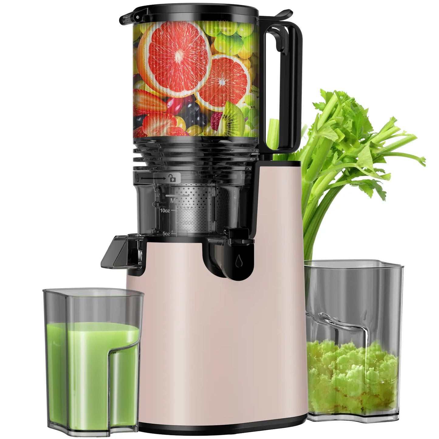 LQZ 350W Cold Press Juicer - Slow Masticating, 5.4 Inch Feed Chute, High Juice Yield, Easy Clean, 55rpm Technology for Whole Fruits & Veggies,Summer Glow
