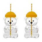 Viral Bearista Cold Cup for 2026 Holiday Collection Nostalgia Cute Bear Cup With Striped Straw 20oz High-Quality Glass Tumbler for Smoothies Boba & Beverage  Iced Coffee Glass Gifts colorful glass cup practical gift