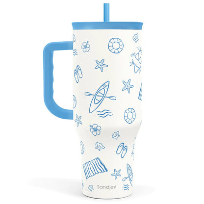 SANDJEST 40oz Summer Insulated Stainless Steel Tumbler with Handle & Straw, Cup Holder Friendly for Travel, Portable Vacuum Flask, Hot/Cold Insulation, Great Gifts for Mom Girls Her Women
