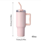 Tradeysum 40oz Tumbler with Handle - Insulated Stainless Steel Water Bottle, Leakproof Travel Mug for Office, Outdoor, Car & Gym, BPA-Free - Ideal Gift for Men & Women (Pink, 40-oz)