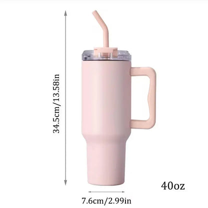 Tradeysum 40oz Tumbler with Handle - Insulated Stainless Steel Water Bottle, Leakproof Travel Mug for Office, Outdoor, Car & Gym, BPA-Free - Ideal Gift for Men & Women (Pink, 40-oz)