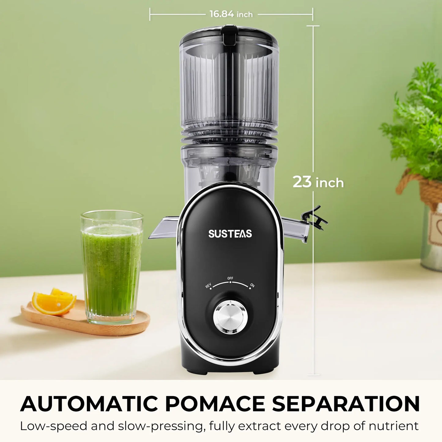 SUSTEAS Cold Press Juicer, 5.3 Inch Large Feed Opening, Slow Masticator Chute, For Whole Vegetables and Fruits, High Yield, Easy to Clean Springtok Steel,summerwins summerwins