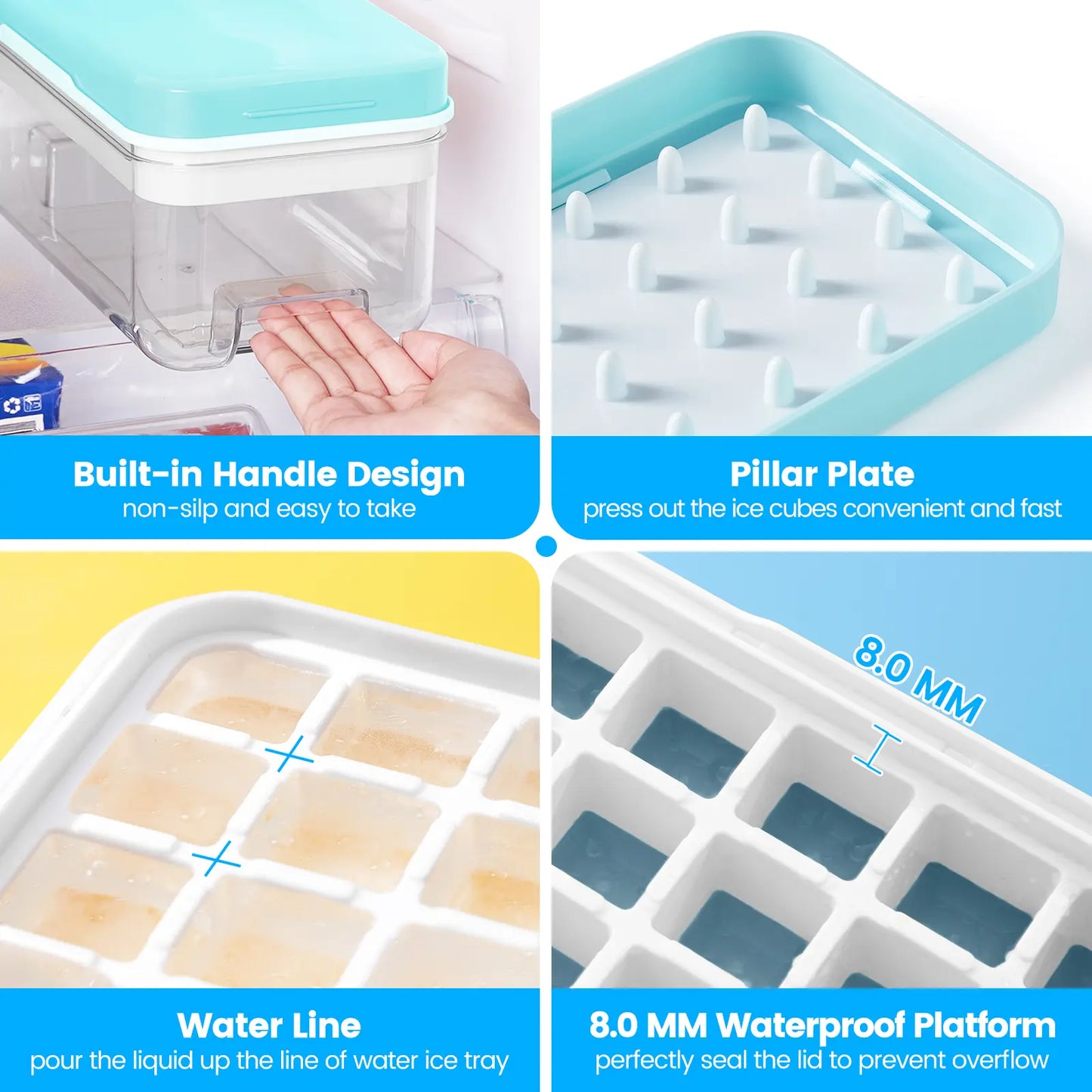 Flycity Stackable Ice Cube Tray Set with Lid and Bin – 64/96 Cubes,BPA Free,Easy-Release Ice Molds for Freezer,Includes Scoop Containers Utensils
