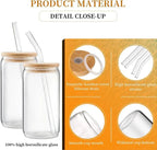 Glass Cup with Lid & Straw & Brush Set, 1/2/4/6/8pcs 16oz Party Clear Glass Cup Set,Housewarming Birthday Gift Ideas, Suitable for Coffee, Juice, Milk Tea, Beer Cocktail Whiskey, Kitchen Household Drinking Utensils Tumblers Drinkware Bottles