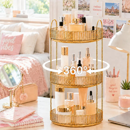 Raybee 360 Rotating Makeup Organizer, Large 2-3 Tier Acrylic Cologne Perfume Holder for Vanity Countertop,Dorm, Steady Lazy Susan Cosmetics Storage Organizer, Space Saving Fragrance Display Tower for Figures Lipsticks Brushes, Perfect for Back to School