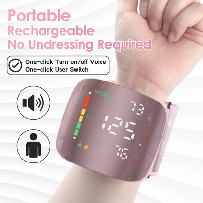 Ziqing Wrist Blood Pressure Monitor - LED Display, Touch Screen Cuff, 99x2 Reading Memory, ABS Material, Compact Slips Into Daily Bags, Carrying Case for Home Healthcare, Fit Self Care Products