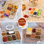 Snackle Box Container with Lid Travel Charcuterie Box with Handle Organizer for Candy, Fruit, Nuts, Veggies, Snacks, Beach Essentials, Portable Lunch Box (Pink, Blue, White)