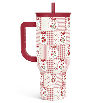 SANDJEST 40oz Summer Insulated Stainless Steel Tumbler with Handle & Straw, Cup Holder Friendly for Travel, Portable Vacuum Flask, Hot/Cold Insulation, Great Gifts for Mom Girls Her Women