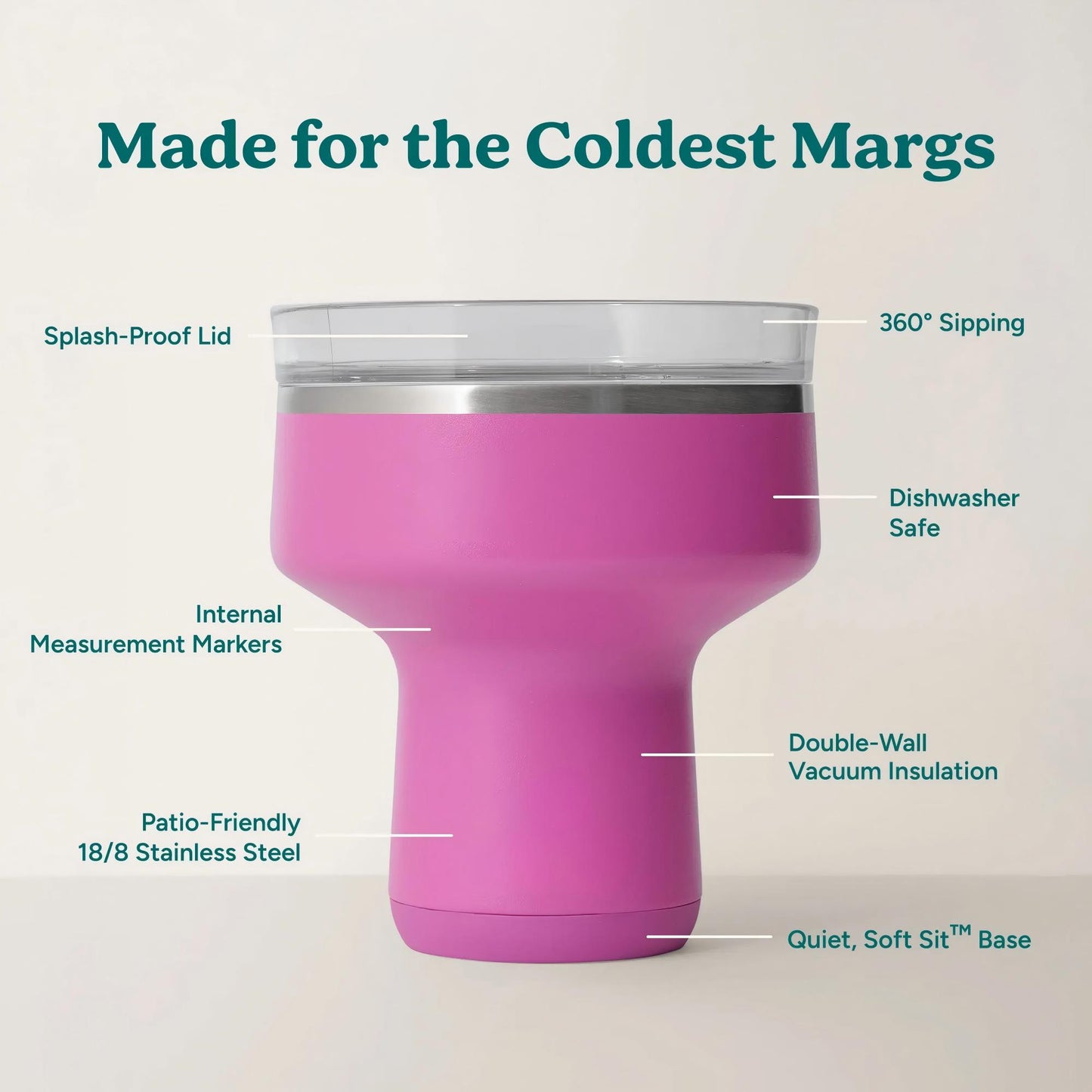 16 oz Cocktail Tumbler-Insulated Margarita Tumbler with Lid - Keeps Drinks Cold for 10 Hours- 360 Sippable Martini Glass Alternative - Shatterproof, Perfect for Parties