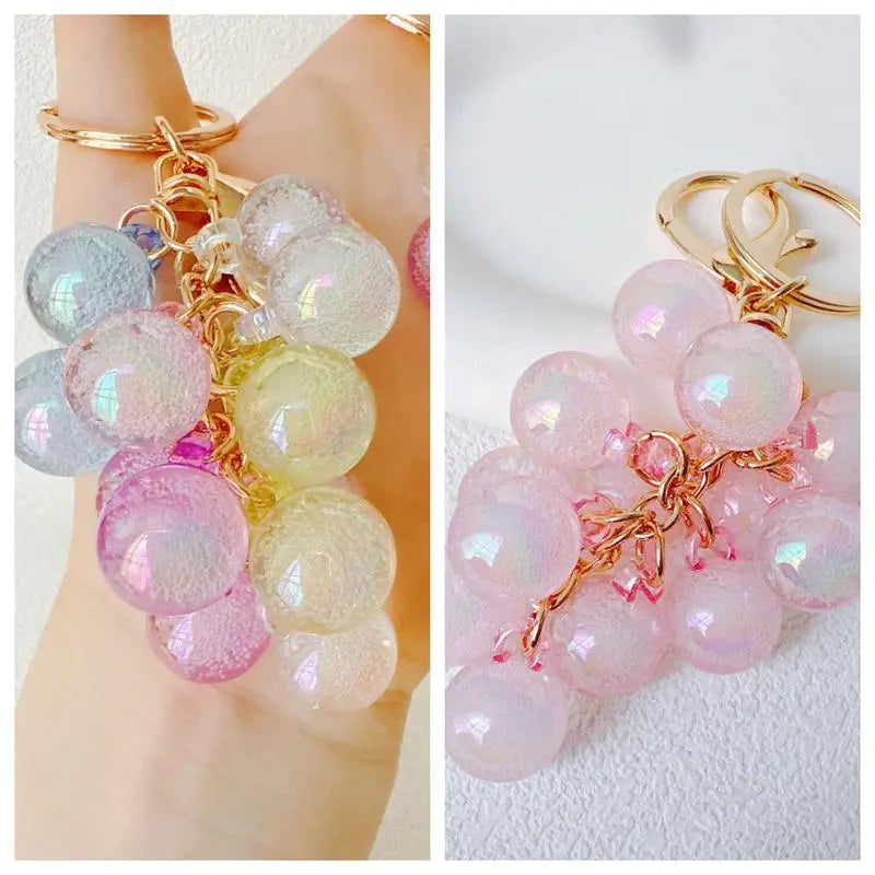 2PCS/3PCS/5PCS Grape Keychains, Creative Cute Bubble Jelly Grape Cluster Keychain Emulational Fruit Car Key Students' School Bag Pendant Gift