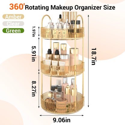 Raybee 360 Rotating Makeup Organizer, Large 2-3 Tier Acrylic Cologne Perfume Holder for Vanity Countertop,Dorm, Steady Lazy Susan Cosmetics Storage Organizer, Space Saving Fragrance Display Tower for Figures Lipsticks Brushes, Perfect for Back to School