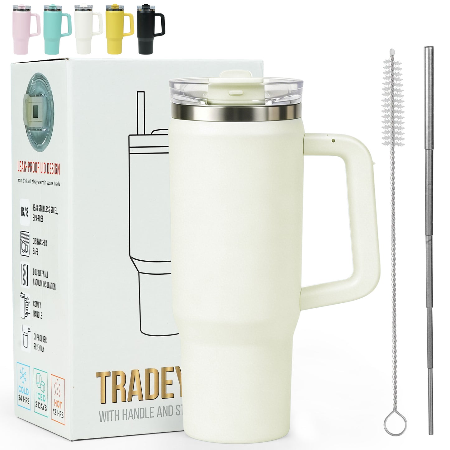 Tradeysum 30 oz Tumbler with Handle and Hidden Straw, Vacuum Insulated Stainless Steel Water Bottle with 2-in-1 Lid, Leak-Proof Reusable Iced Coffee Mug, Car Cup Holder Friendly for Gym, Travel & Office