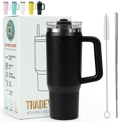 Tradeysum 30 oz Tumbler with Handle and Hidden Straw, Vacuum Insulated Stainless Steel Water Bottle with 2-in-1 Lid, Leak-Proof Reusable Iced Coffee Mug, Car Cup Holder Friendly for Gym, Travel & Office