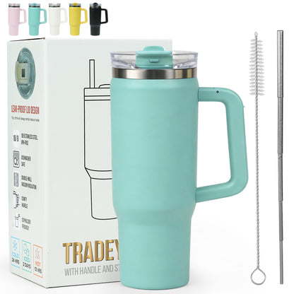 Tradeysum 30 oz Tumbler with Handle and Hidden Straw, Vacuum Insulated Stainless Steel Water Bottle with 2-in-1 Lid, Leak-Proof Reusable Iced Coffee Mug, Car Cup Holder Friendly for Gym, Travel & Office