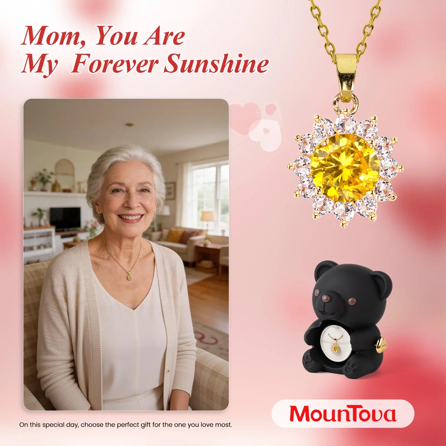 【Buy 2 Get 1 Free】Mountova Lucky Sunflower Bear Necklace Gift Box Set, Romantic Jewelry for Mom, Daughter, Girlfriend, Birthday & Anniversary, Cute Room Decor,Father's Day Gifts, Back-to-School Gifts Bling Chain,#tiktokshopsummersale