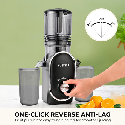 SUSTEAS Cold Press Juicer, 5.3 Inch Large Feed Opening, Slow Masticator Chute, For Whole Vegetables and Fruits, High Yield, Easy to Clean Springtok Steel,summerwins summerwins