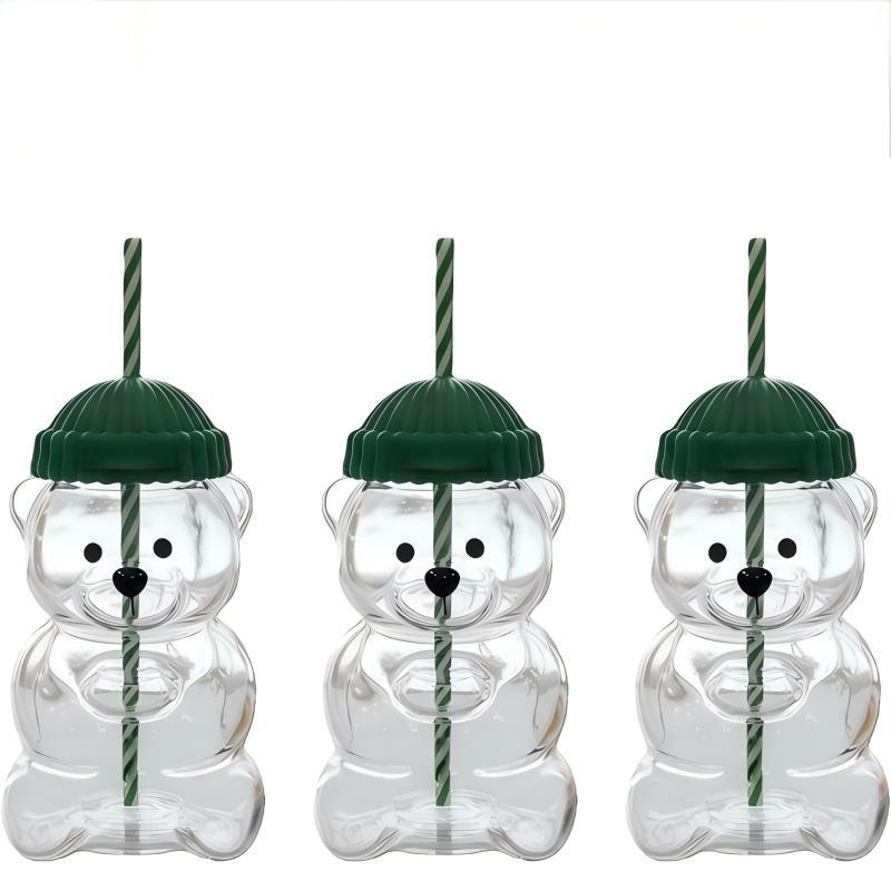 Viral Bearista Cold Cup for 2026 Holiday Collection Nostalgia Cute Bear Cup With Striped Straw 20oz High-Quality Glass Tumbler for Smoothies Boba & Beverage  Iced Coffee Glass Gifts colorful glass cup practical gift