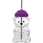 Viral Bearista Cold Cup for 2026 Holiday Collection Nostalgia Cute Bear Cup With Striped Straw 20oz High-Quality Glass Tumbler for Smoothies Boba & Beverage  Iced Coffee Glass Gifts colorful glass cup practical gift