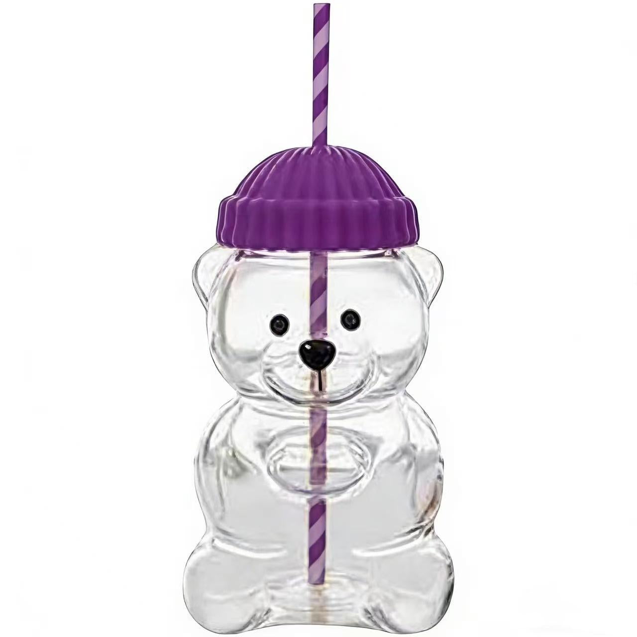 Viral Bearista Cold Cup for 2026 Holiday Collection Nostalgia Cute Bear Cup With Striped Straw 20oz High-Quality Glass Tumbler for Smoothies Boba & Beverage  Iced Coffee Glass Gifts colorful glass cup practical gift
