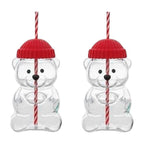 Viral Bearista Cold Cup for 2026 Holiday Collection Nostalgia Cute Bear Cup With Striped Straw 20oz High-Quality Glass Tumbler for Smoothies Boba & Beverage  Iced Coffee Glass Gifts colorful glass cup practical gift