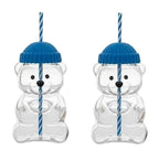Viral Bearista Cold Cup for 2026 Holiday Collection Nostalgia Cute Bear Cup With Striped Straw 20oz High-Quality Glass Tumbler for Smoothies Boba & Beverage  Iced Coffee Glass Gifts colorful glass cup practical gift
