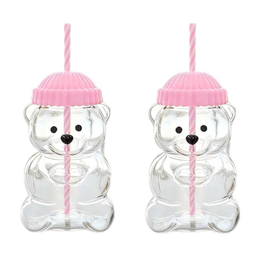 Viral Bearista Cold Cup for 2026 Holiday Collection Nostalgia Cute Bear Cup With Striped Straw 20oz High-Quality Glass Tumbler for Smoothies Boba & Beverage  Iced Coffee Glass Gifts colorful glass cup practical gift