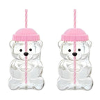 Viral Bearista Cold Cup for 2026 Holiday Collection Nostalgia Cute Bear Cup With Striped Straw 20oz High-Quality Glass Tumbler for Smoothies Boba & Beverage  Iced Coffee Glass Gifts colorful glass cup practical gift