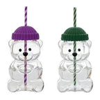 Viral Bearista Cold Cup for 2026 Holiday Collection Nostalgia Cute Bear Cup With Striped Straw 20oz High-Quality Glass Tumbler for Smoothies Boba & Beverage  Iced Coffee Glass Gifts colorful glass cup practical gift