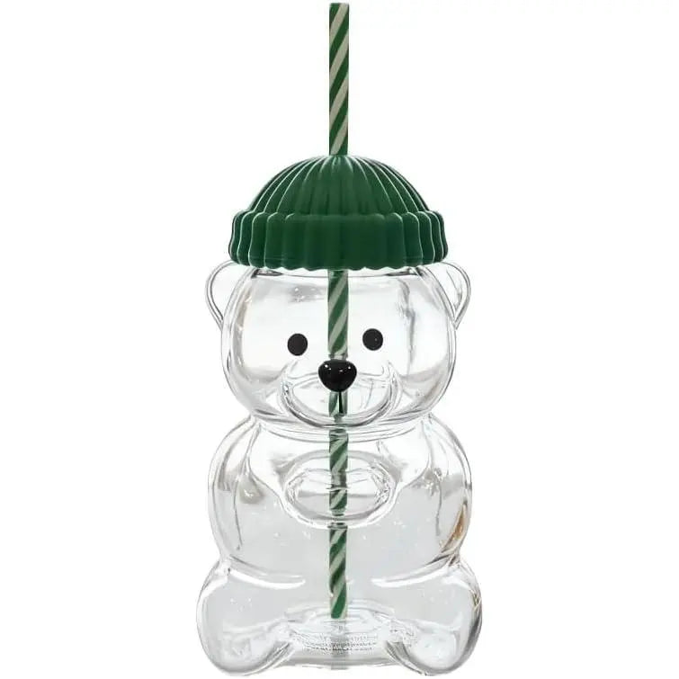 Viral Bearista Cold Cup for 2026 Holiday Collection Nostalgia Cute Bear Cup With Striped Straw 20oz High-Quality Glass Tumbler for Smoothies Boba & Beverage  Iced Coffee Glass Gifts colorful glass cup practical gift