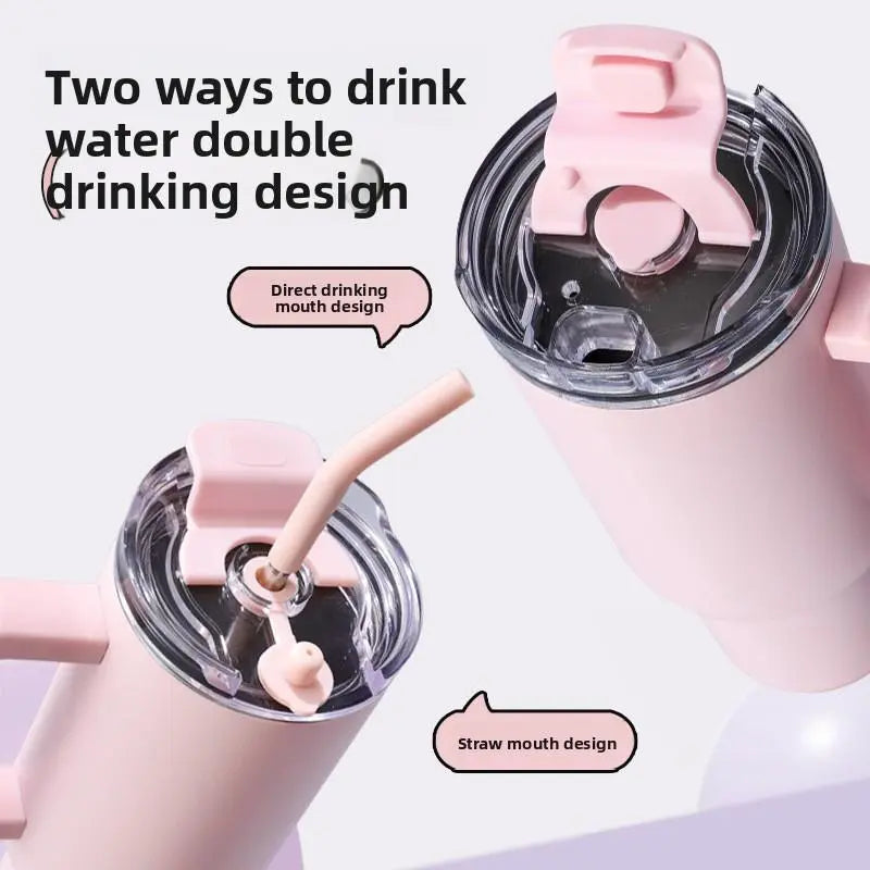 40Oz Car Cup Thick 304 Stainless Steel Vacuum Cup Large Capacity Car Water Cup Leakproof Vacuum Cup Reusable Straw