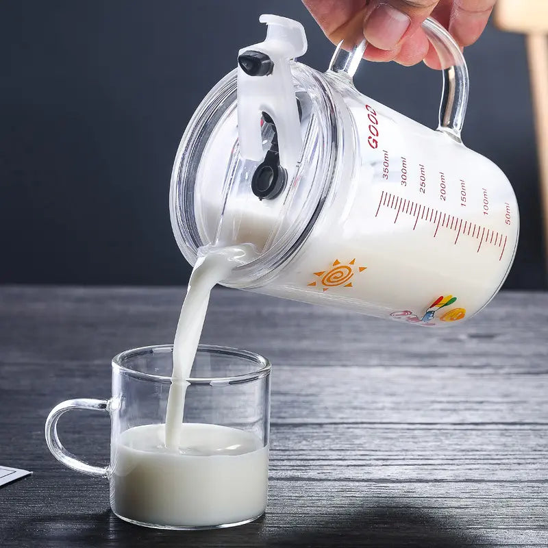 Tradeysum 350ML Glass Cup with Handle, Lid and Straw for Kids, Cute Cartoon Pattern Milk Juice Mug, Heat Resistant Borosilicate Glass Water Bottle, Portable Drinking Cup for School Home Office, Gift for Boys Girls
