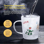 Tradeysum 350ML Glass Cup with Handle, Lid and Straw for Kids, Cute Cartoon Pattern Milk Juice Mug, Heat Resistant Borosilicate Glass Water Bottle, Portable Drinking Cup for School Home Office, Gift for Boys Girls
