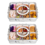 Snackle Box Container with Lid Travel Charcuterie Box with Handle Organizer for Candy, Fruit, Nuts, Veggies, Snacks, Beach Essentials, Portable Lunch Box (Pink, Blue, White)