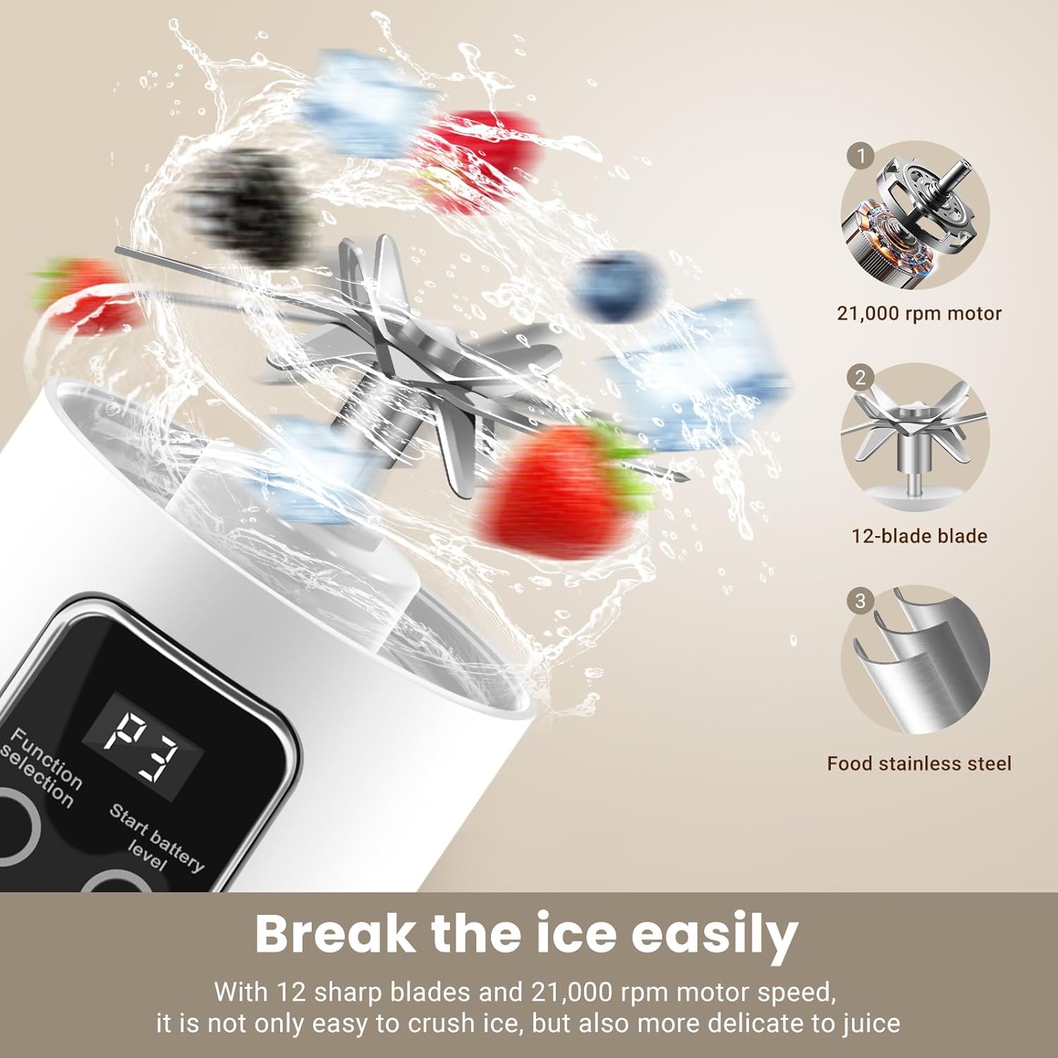 Portable Blender Personal Electric USB，Compact for Smoothies Portable juicer Shakes and Smoothies Blender，Baby Food Leak Proof Design Small Blenders，Mixing，Compact、Convenient and Versatile On-The-Go - Perfect Travel, Back To School & Gym Practical Gift