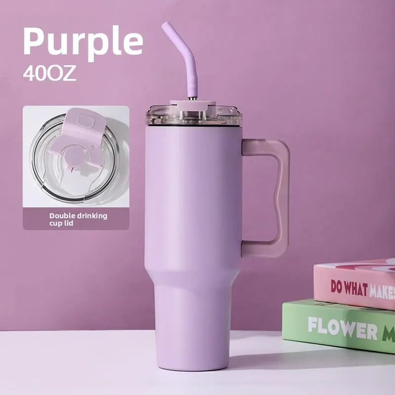 40Oz Car Cup Thick 304 Stainless Steel Vacuum Cup Large Capacity Car Water Cup Leakproof Vacuum Cup Reusable Straw