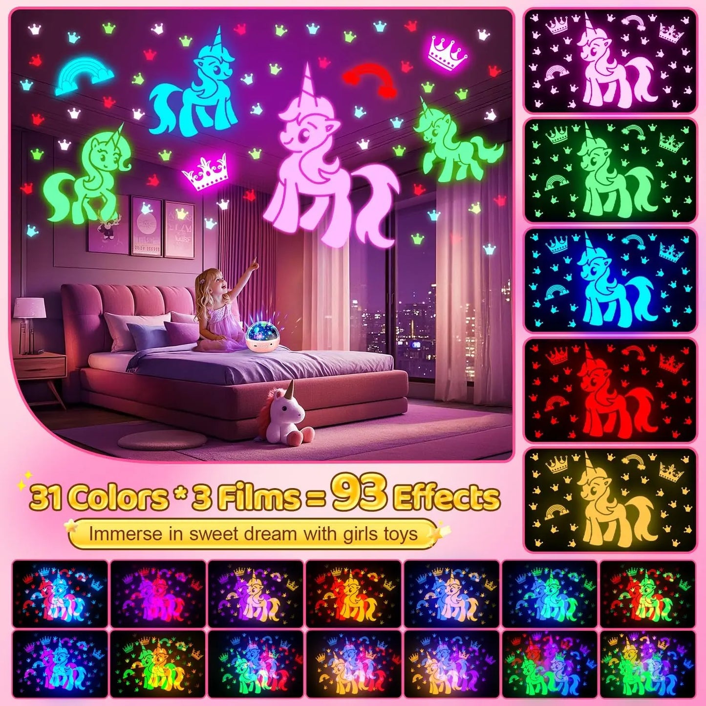 OneFire Night Light for Kids ball 93 Lighting+3 Films Kids Night Light Projector,Remote+Dimmable Star Projector dinosaur toys 360° Ceiling Stars Glow in The Dark Stars,Christmas Gifts for 4 Year Old Boy Birthday Gift Remote Controlled
