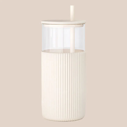 20oz Glass Tumbler with Silicone Sleeve & Straw, Aesthetic Cup Ideal for Hot & Cold Drinks Smoothie Iced Coffee, Gift for Her Women Girl