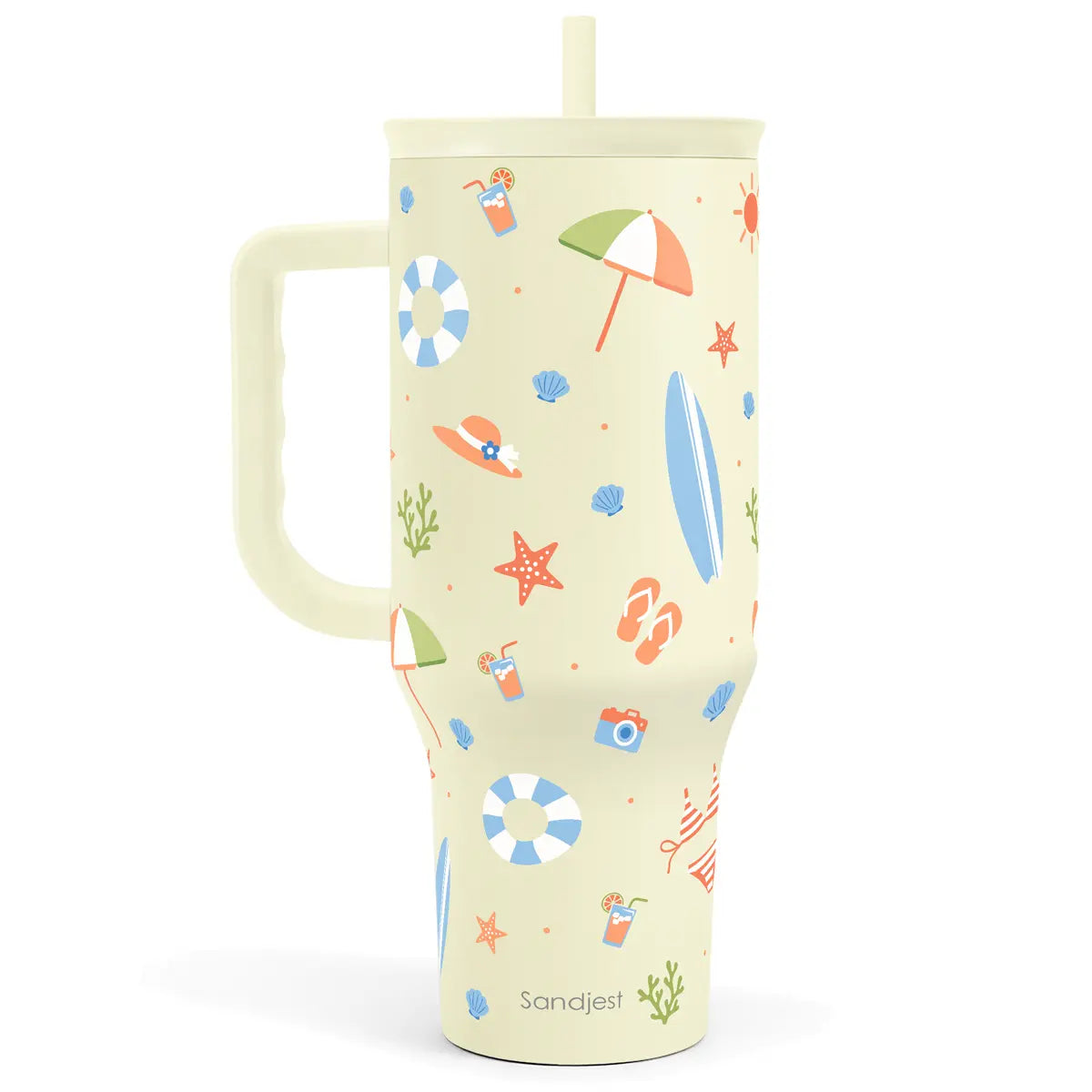 SANDJEST 40oz Summer Insulated Stainless Steel Tumbler with Handle & Straw, Cup Holder Friendly for Travel, Portable Vacuum Flask, Hot/Cold Insulation, Great Gifts for Mom Girls Her Women