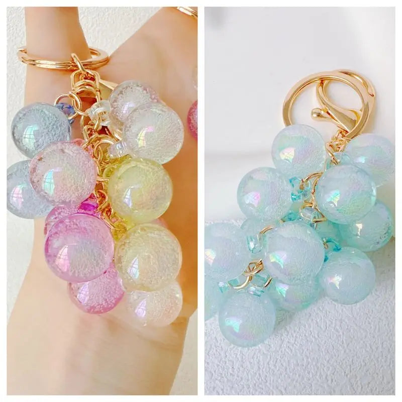 2PCS/3PCS/5PCS Grape Keychains, Creative Cute Bubble Jelly Grape Cluster Keychain Emulational Fruit Car Key Students' School Bag Pendant Gift