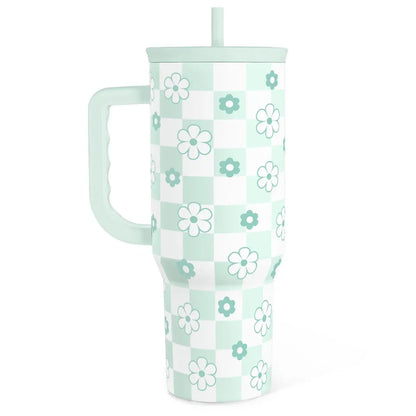 SANDJEST 40oz Summer Insulated Stainless Steel Tumbler with Handle & Straw, Cup Holder Friendly for Travel, Portable Vacuum Flask, Hot/Cold Insulation, Great Gifts for Mom Girls Her Women