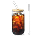 Glass Cup with Lid & Straw & Brush Set, 1/2/4/6/8pcs 16oz Party Clear Glass Cup Set,Housewarming Birthday Gift Ideas, Suitable for Coffee, Juice, Milk Tea, Beer Cocktail Whiskey, Kitchen Household Drinking Utensils Tumblers Drinkware Bottles