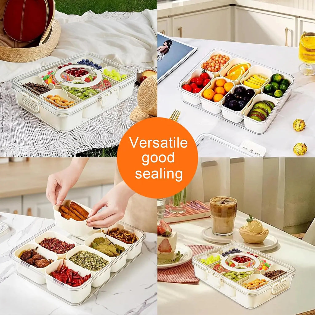 Snackle Box Container with Lid Travel Charcuterie Box with Handle Organizer for Candy, Fruit, Nuts, Veggies, Snacks, Beach Essentials, Portable Lunch Box (Pink, Blue, White)