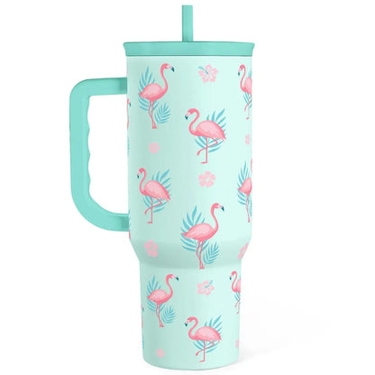 SANDJEST 40oz Summer Insulated Stainless Steel Tumbler with Handle & Straw, Cup Holder Friendly for Travel, Portable Vacuum Flask, Hot/Cold Insulation, Great Gifts for Mom Girls Her Women