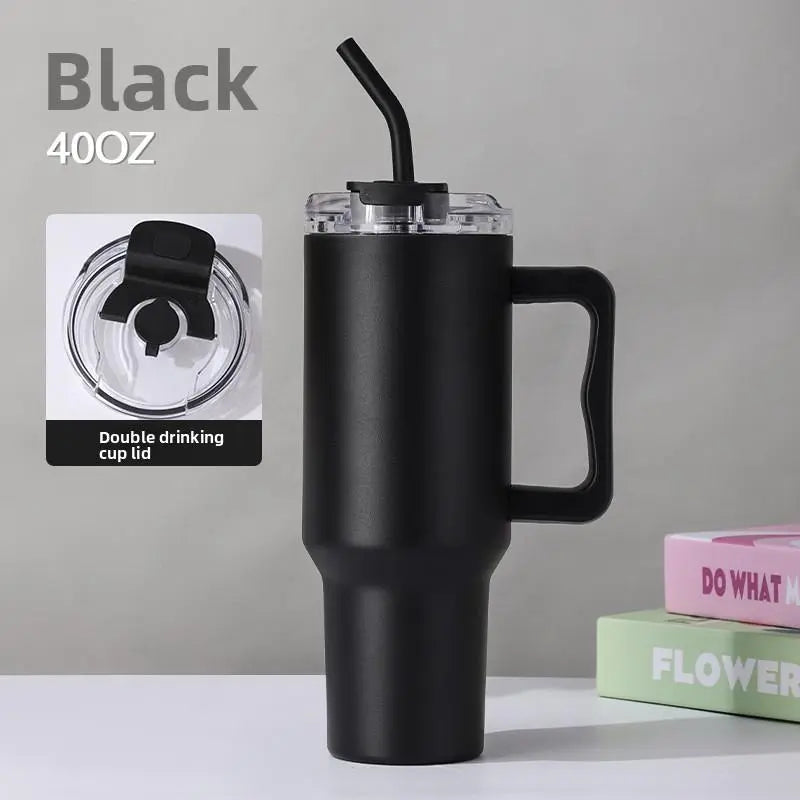 40Oz Car Cup Thick 304 Stainless Steel Vacuum Cup Large Capacity Car Water Cup Leakproof Vacuum Cup Reusable Straw