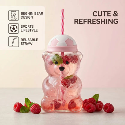 20oz Cute Bear Soccer Cup – Fun Sports-Themed Drink Bottle for Kids, Teens & Adults – School, Parties, Travel & Everyday Hydration