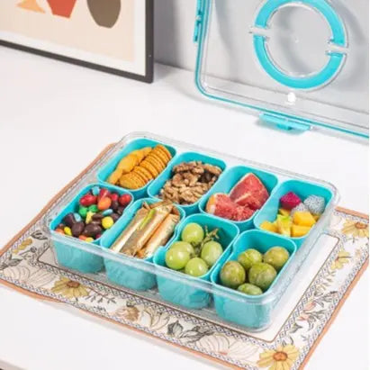 Snackle Box Container with Lid Travel Charcuterie Box with Handle Organizer for Candy, Fruit, Nuts, Veggies, Snacks, Beach Essentials, Portable Lunch Box (Pink, Blue, White)
