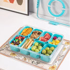 Snackle Box Container with Lid Travel Charcuterie Box with Handle Organizer for Candy, Fruit, Nuts, Veggies, Snacks, Beach Essentials, Portable Lunch Box (Pink, Blue, White)