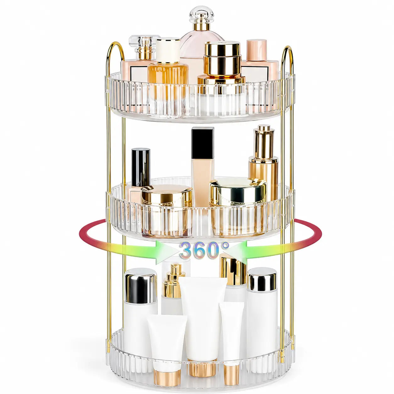 Raybee 360 Rotating Makeup Organizer, Large 2-3 Tier Acrylic Cologne Perfume Holder for Vanity Countertop,Dorm, Steady Lazy Susan Cosmetics Storage Organizer, Space Saving Fragrance Display Tower for Figures Lipsticks Brushes, Perfect for Back to School