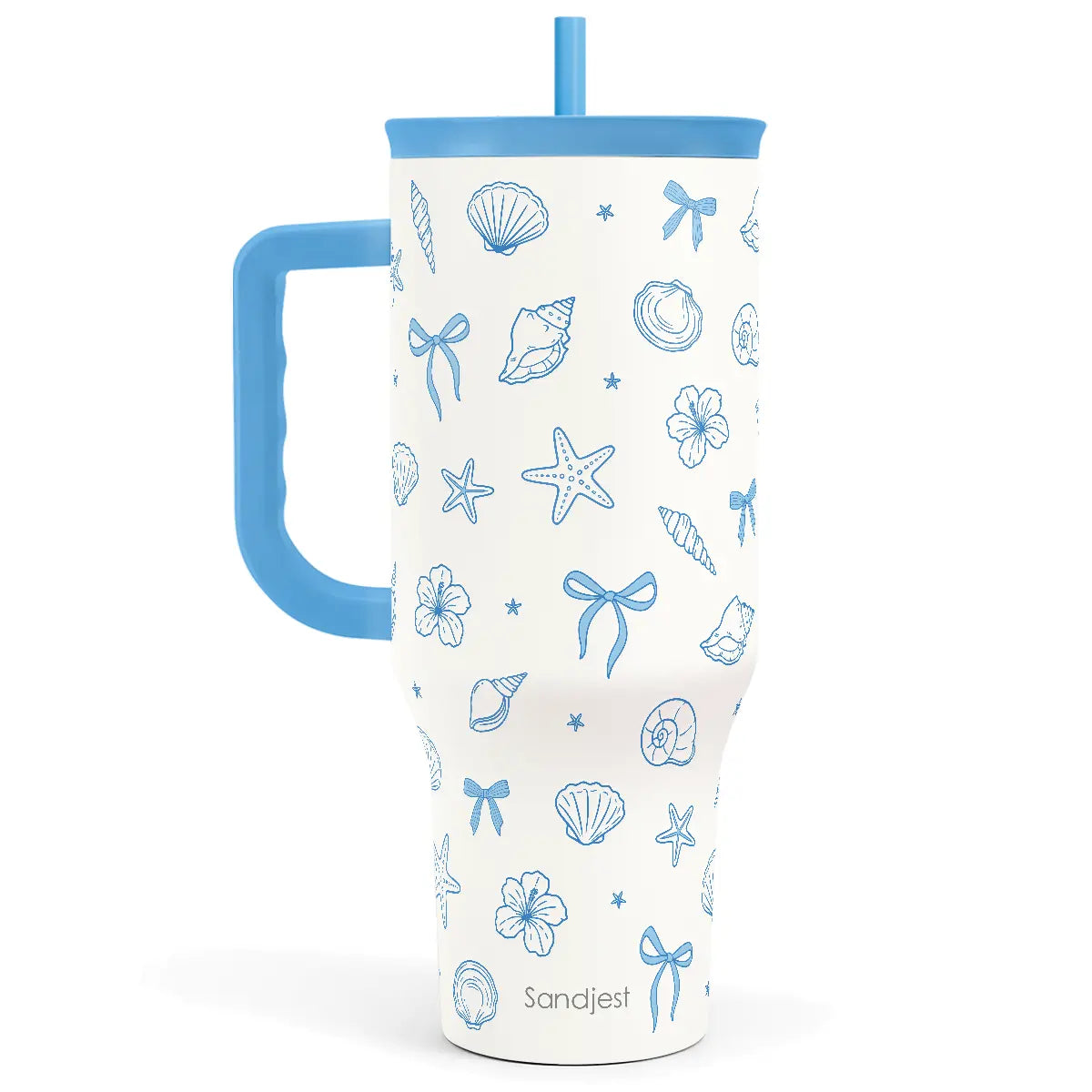 SANDJEST 40oz Summer Insulated Stainless Steel Tumbler with Handle & Straw, Cup Holder Friendly for Travel, Portable Vacuum Flask, Hot/Cold Insulation, Great Gifts for Mom Girls Her Women