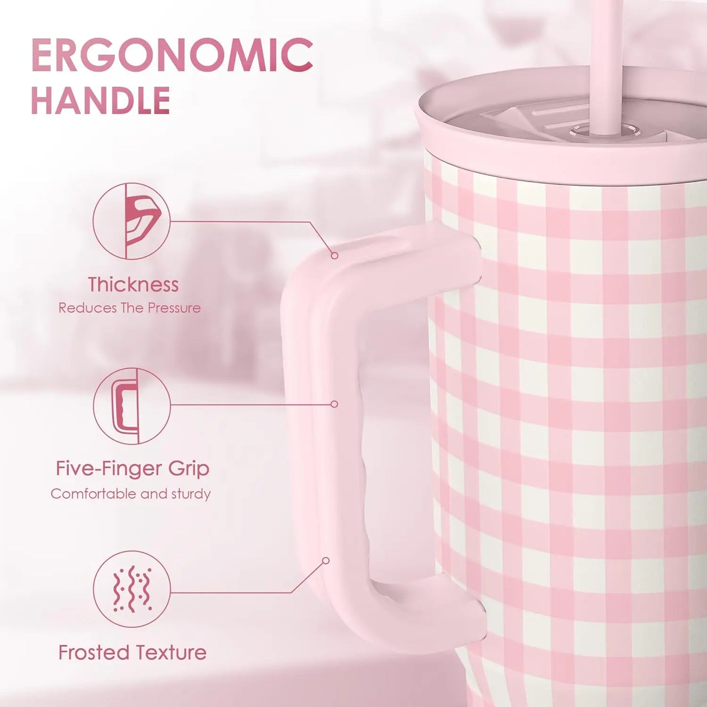 SANDJEST 40oz Summer Insulated Stainless Steel Tumbler with Handle & Straw, Cup Holder Friendly for Travel, Portable Vacuum Flask, Hot/Cold Insulation, Great Gifts for Mom Girls Her Women